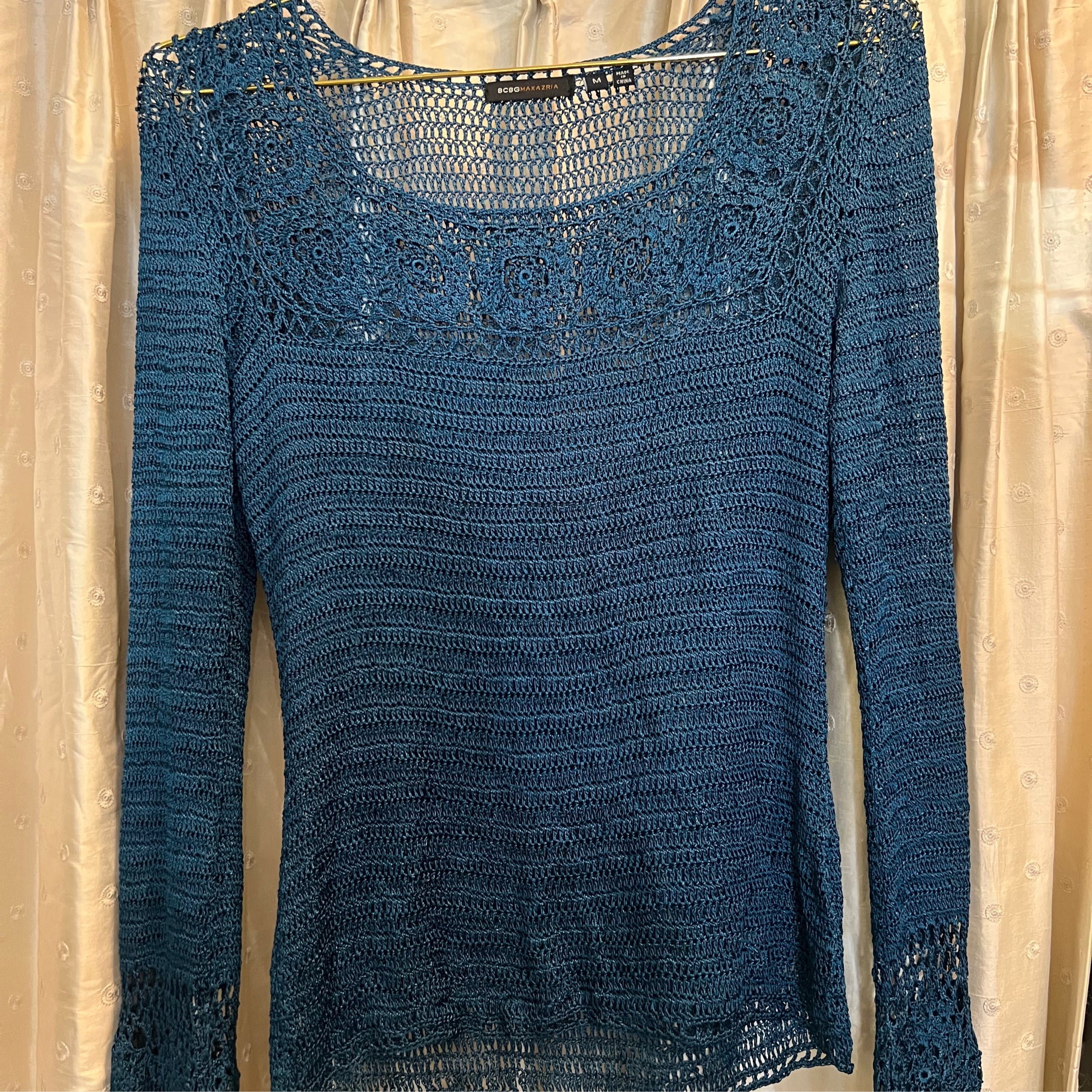 BCBG Teal crochet Top
